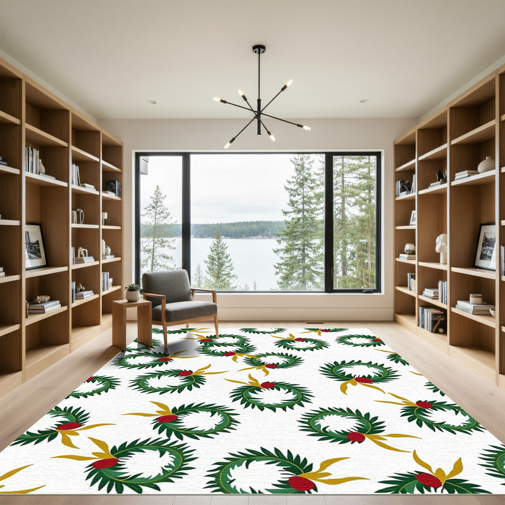 Green Wreath Red Berry Garland Rug