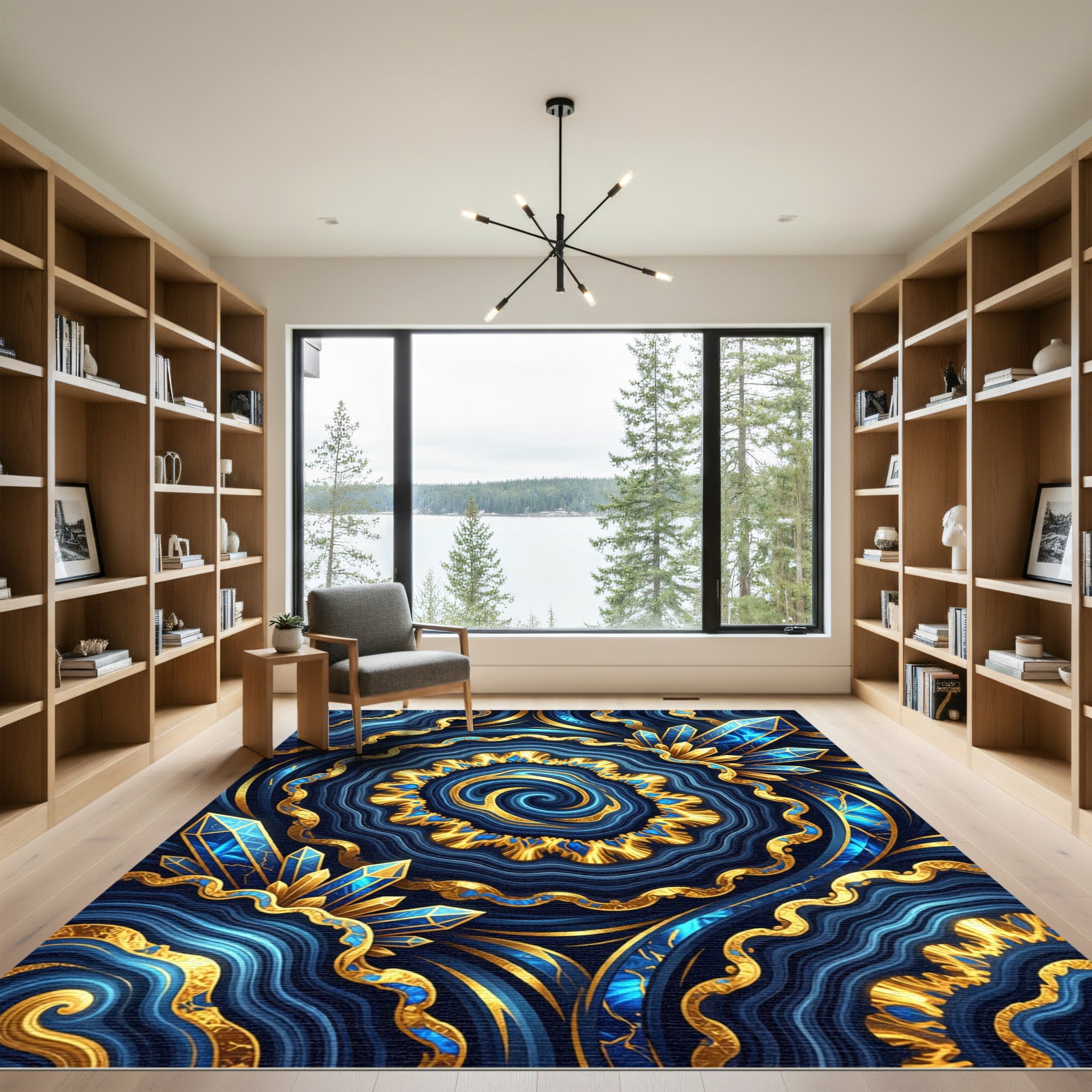 Golden Agate Swirl with Blue Crystals Rug