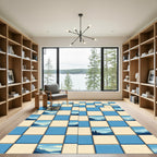 Sky Blue Mountain Landscape Squares Rug