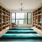 Teal Aqua Horizontal Stripe Gradient Rug