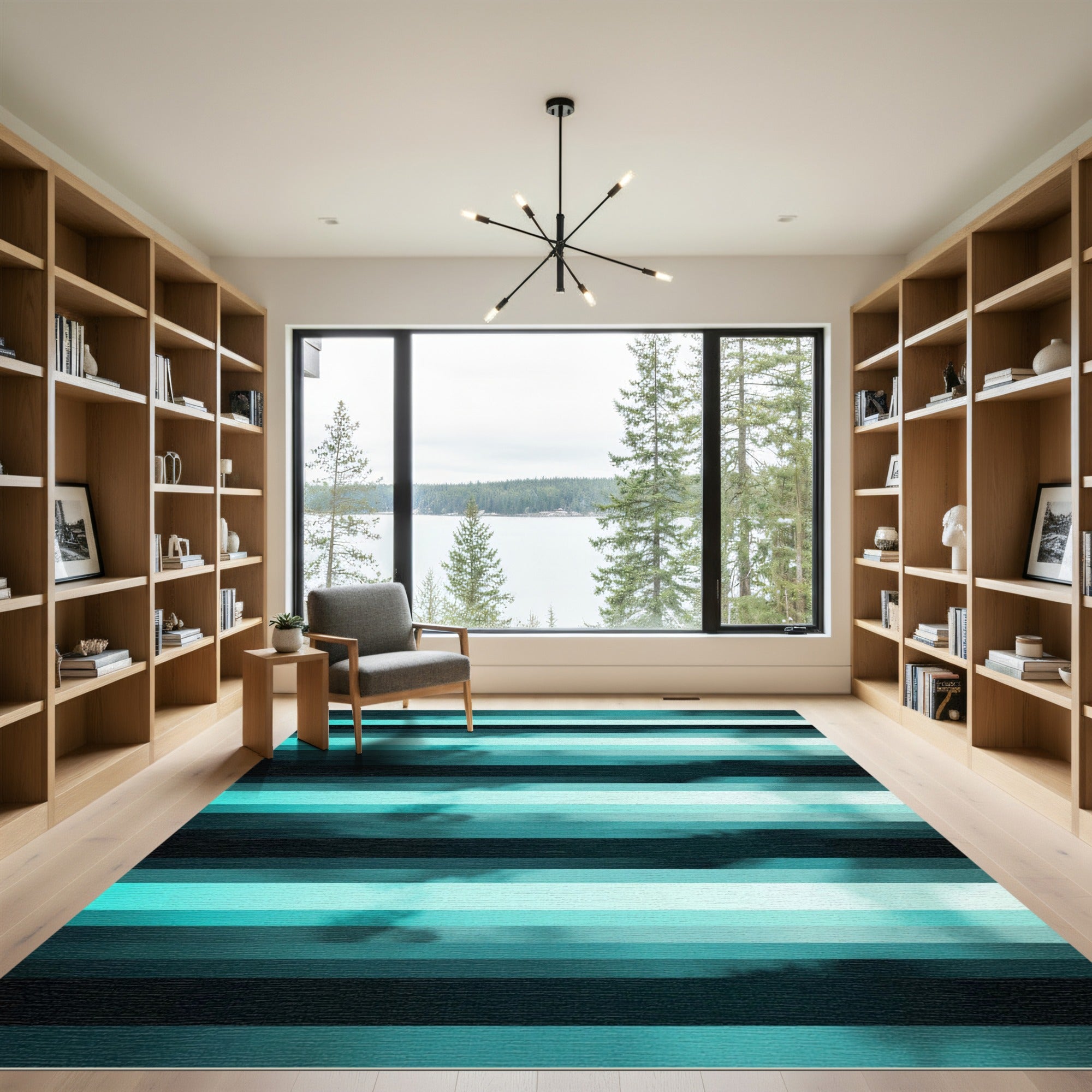 Teal Aqua Horizontal Stripe Gradient Rug