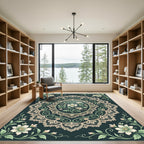 Elegant Sage Floral Lace Medallion Rug
