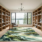 Serene Green Watercolor Landscape River Rug