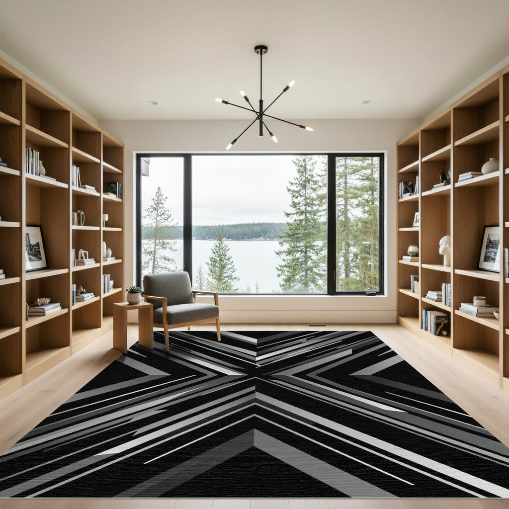 Monochrome Sharp Geometric Angular X Composition Rug