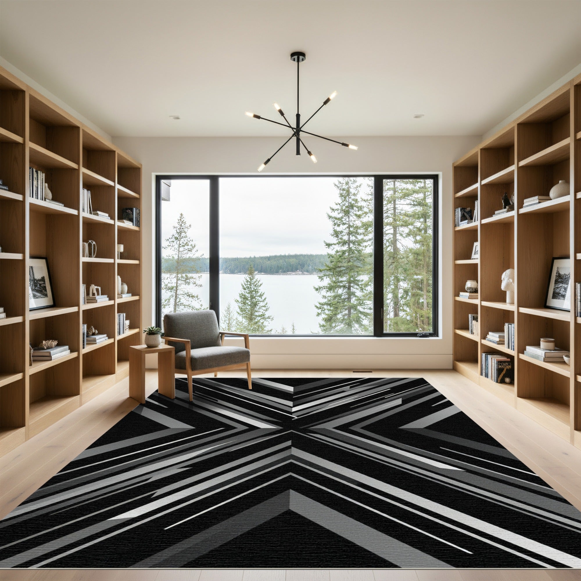 Monochrome Sharp Geometric Angular X Composition Rug