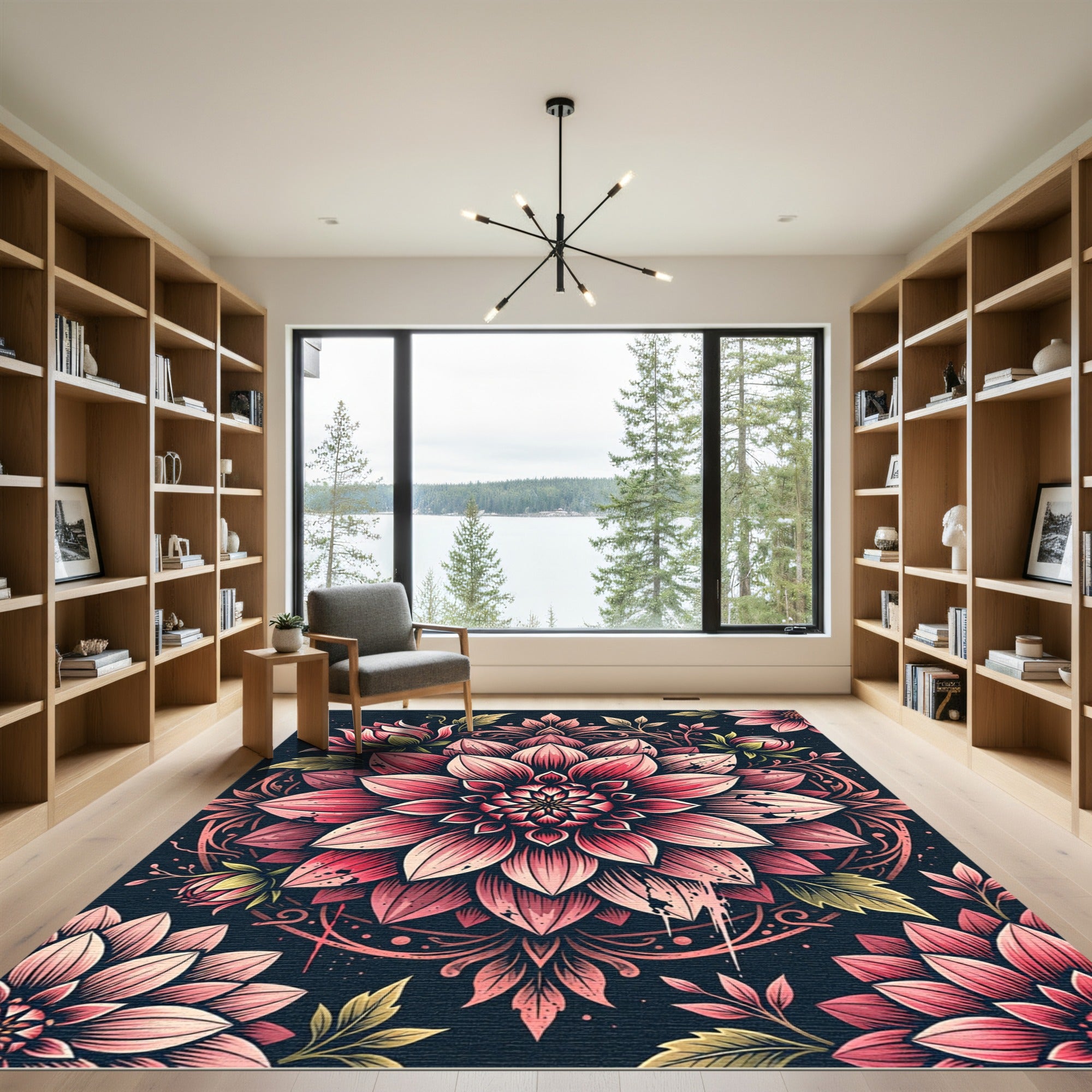 Ethereal Pink Floral Mandala Art Rug