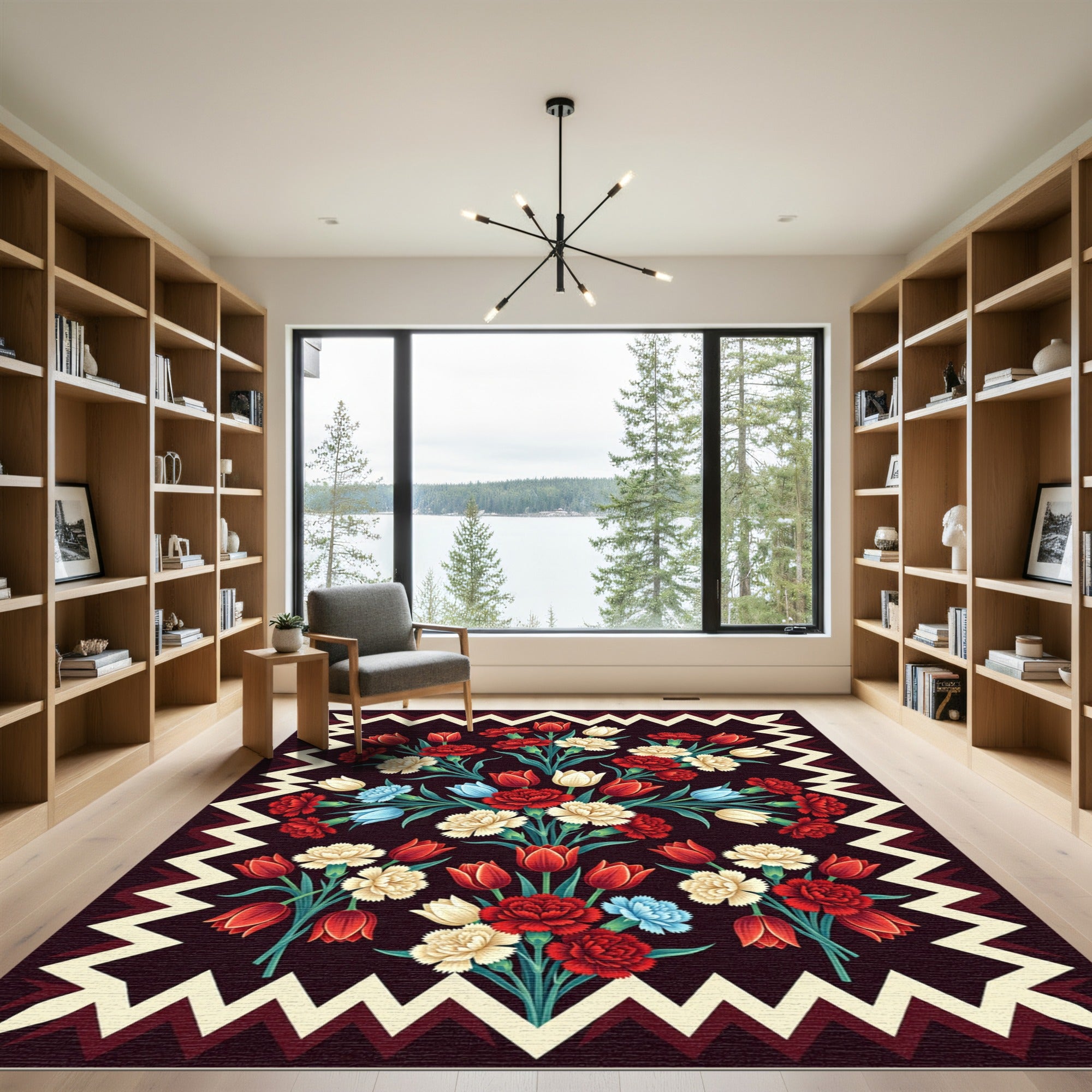 Midnight Floral Crimson Tulip Carnation Rug