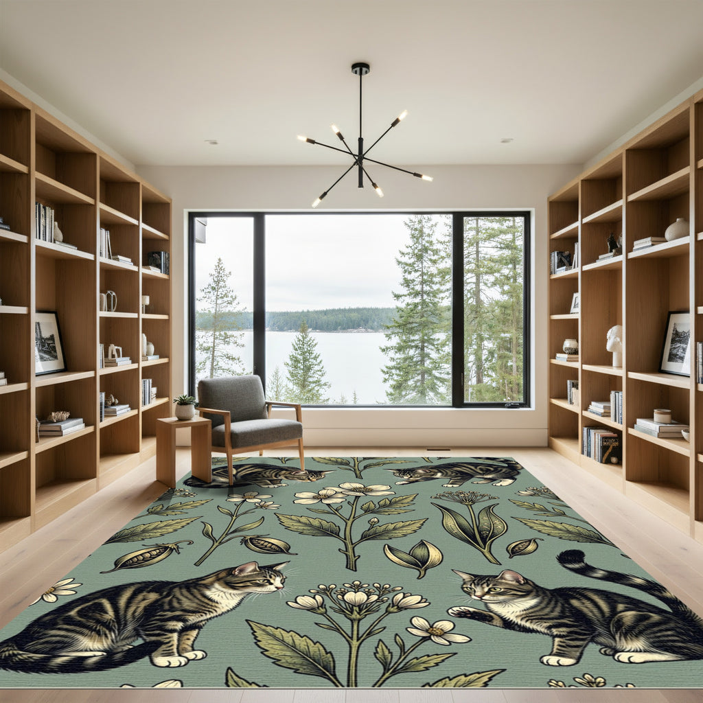 Charming Tabby Cats Among Blossoms Rug