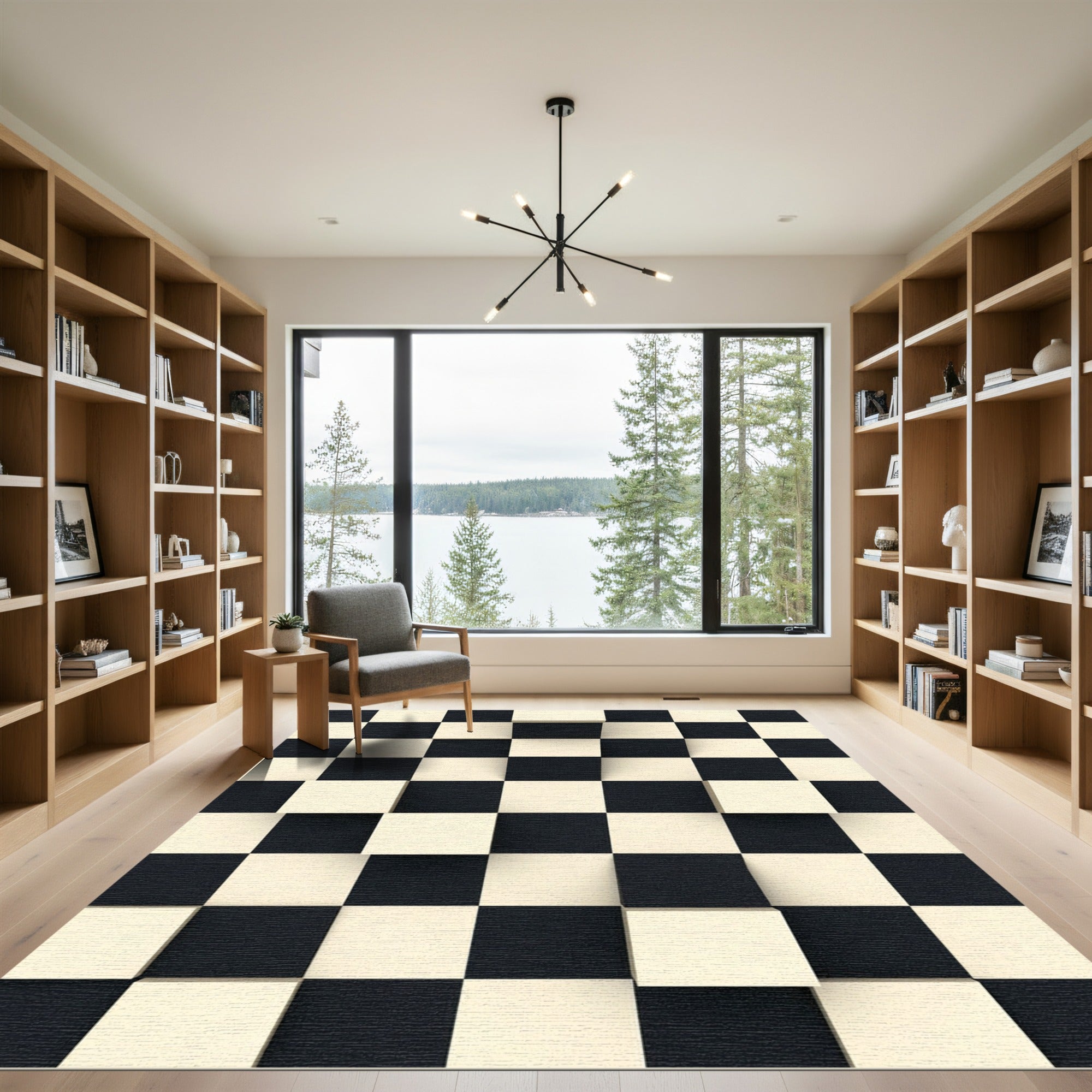 Black White Checkerboard Depth Rug