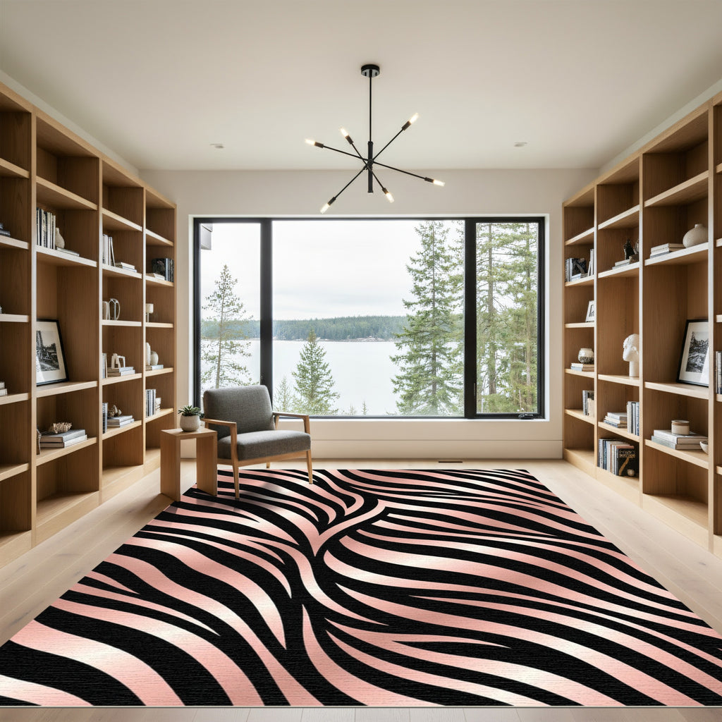 Metallic Rose Gold Zebra Stripe Rug