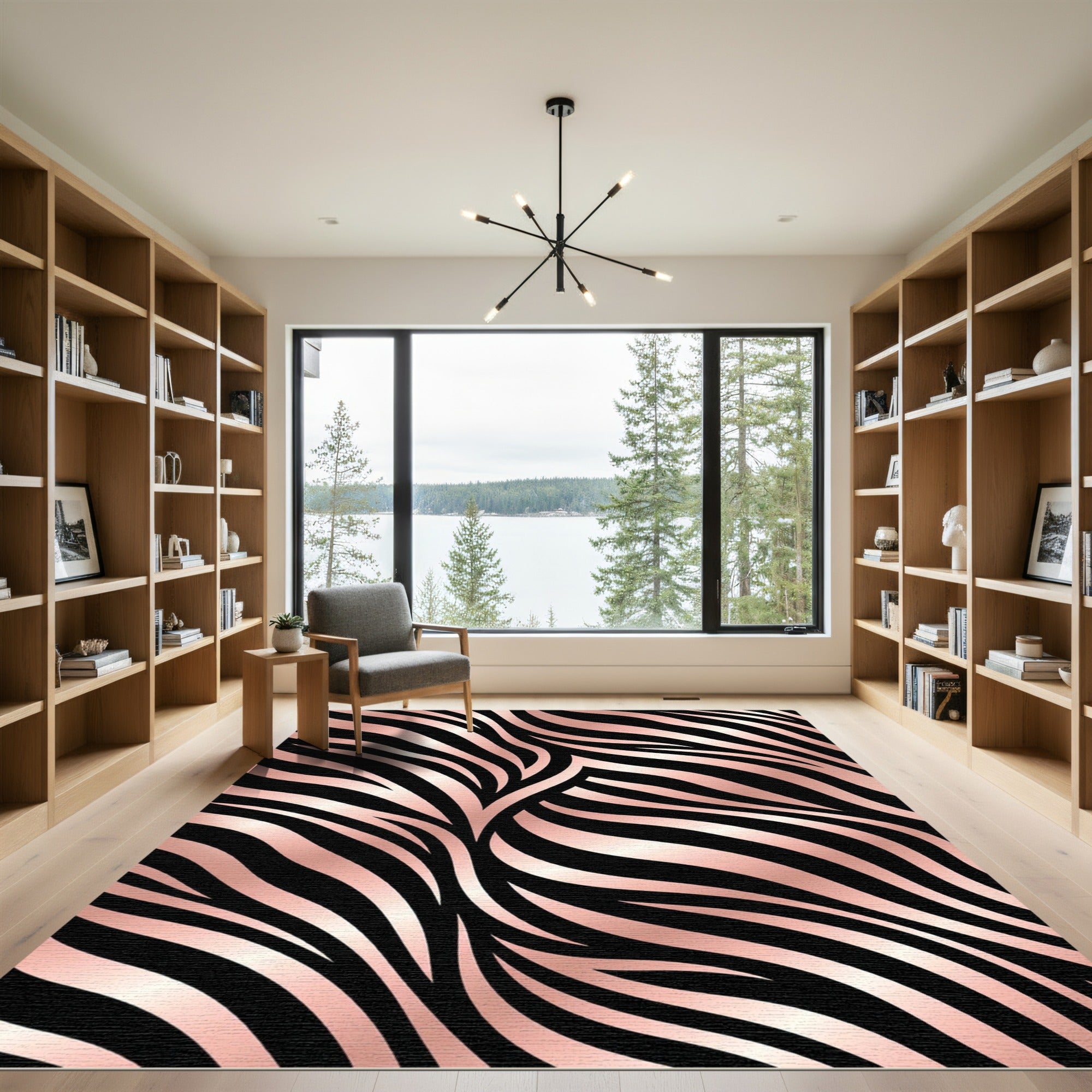 Metallic Rose Gold Zebra Stripe Rug