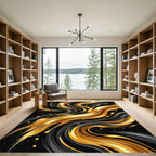 Liquid Gold and Charcoal Abstract Swirl Rug