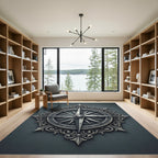 Ornate Silver Compass Rose Medallion Rug
