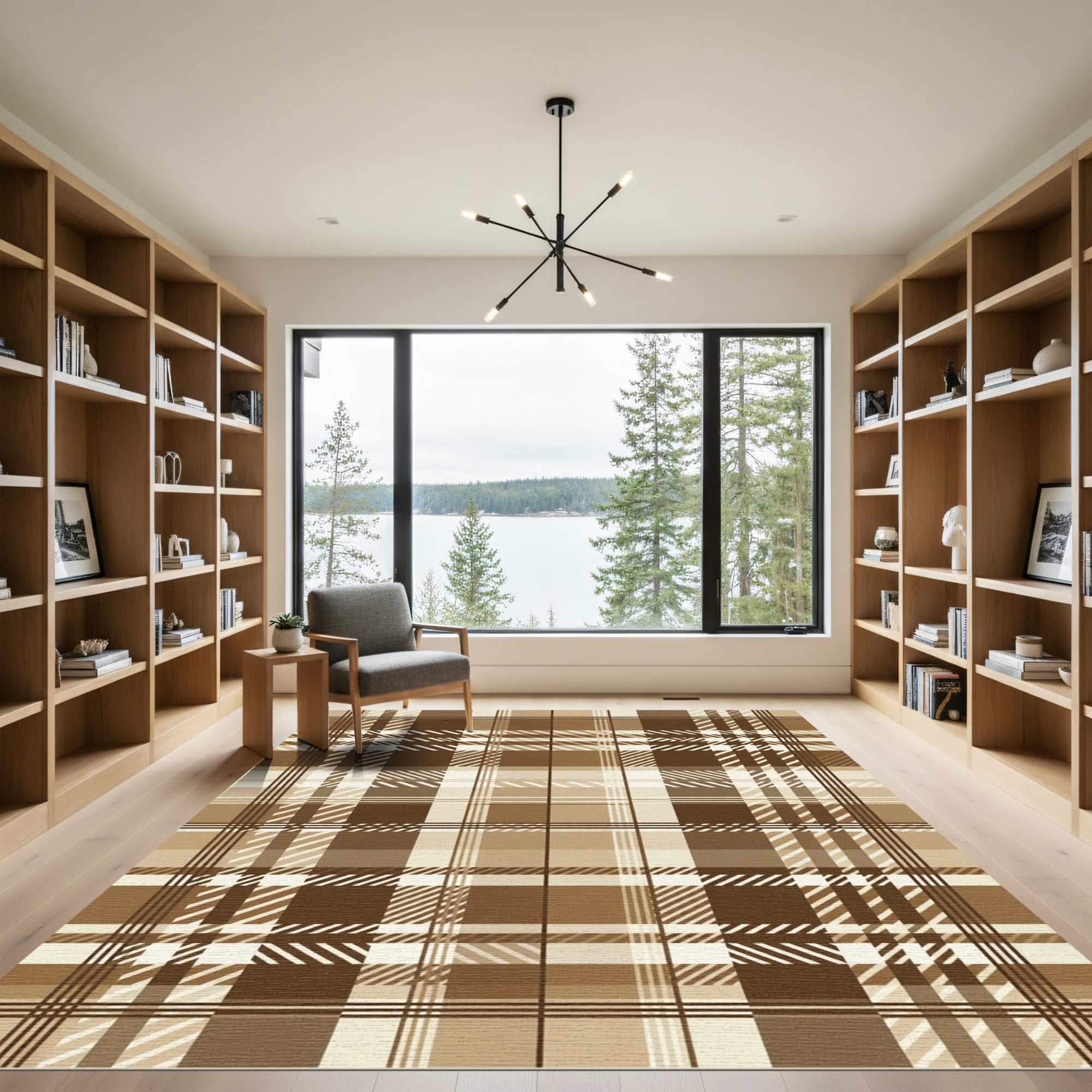 Earthy Brown Tartan Check Rug