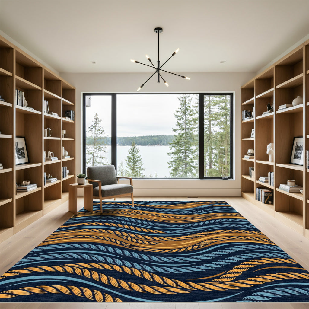 Navy Blue Orange Blue Rope Waves Rug