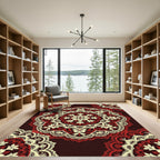 Crimson Ivory Floral Mandala Lace Rug