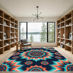 Vibrant Orange Teal Mandala Burst Rug
