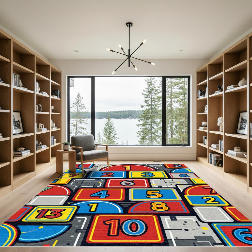 Colorful Geometric Numerical Abstract Art Rug