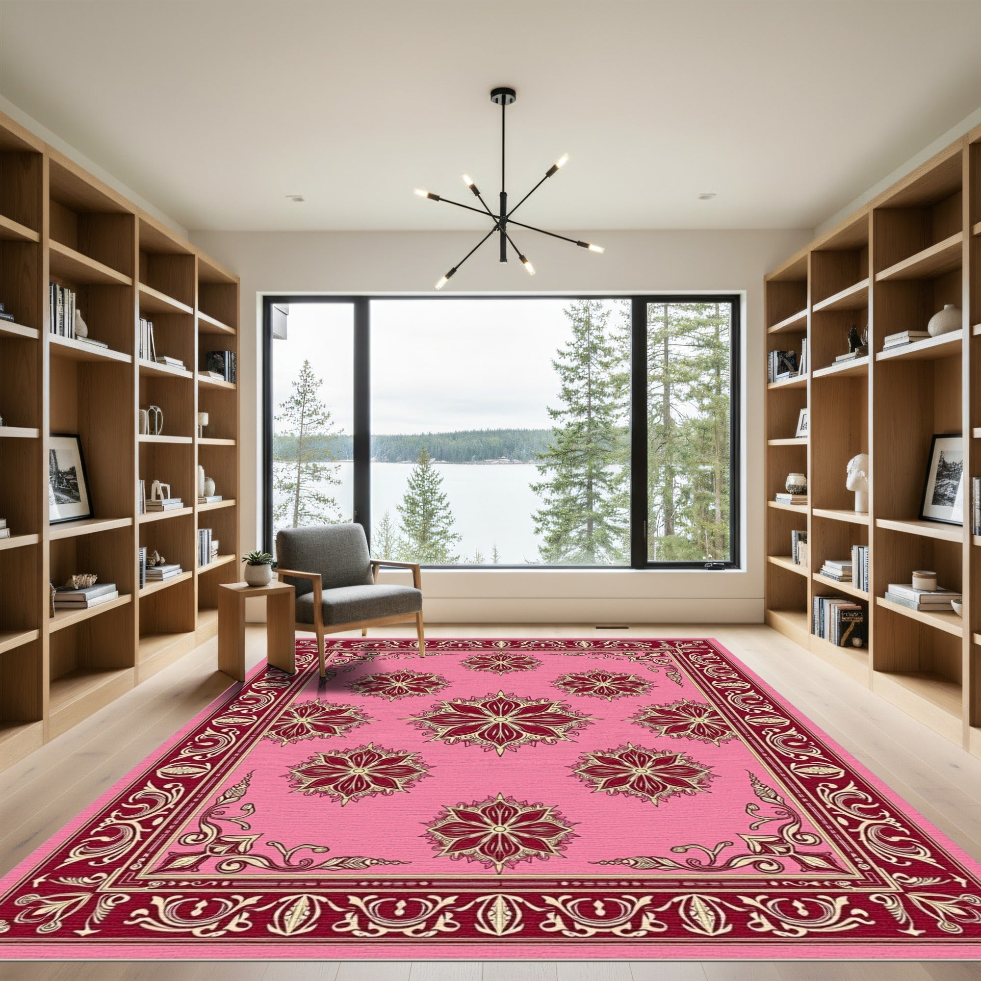 Crimson Bloom Arrangement Pink Field Rug