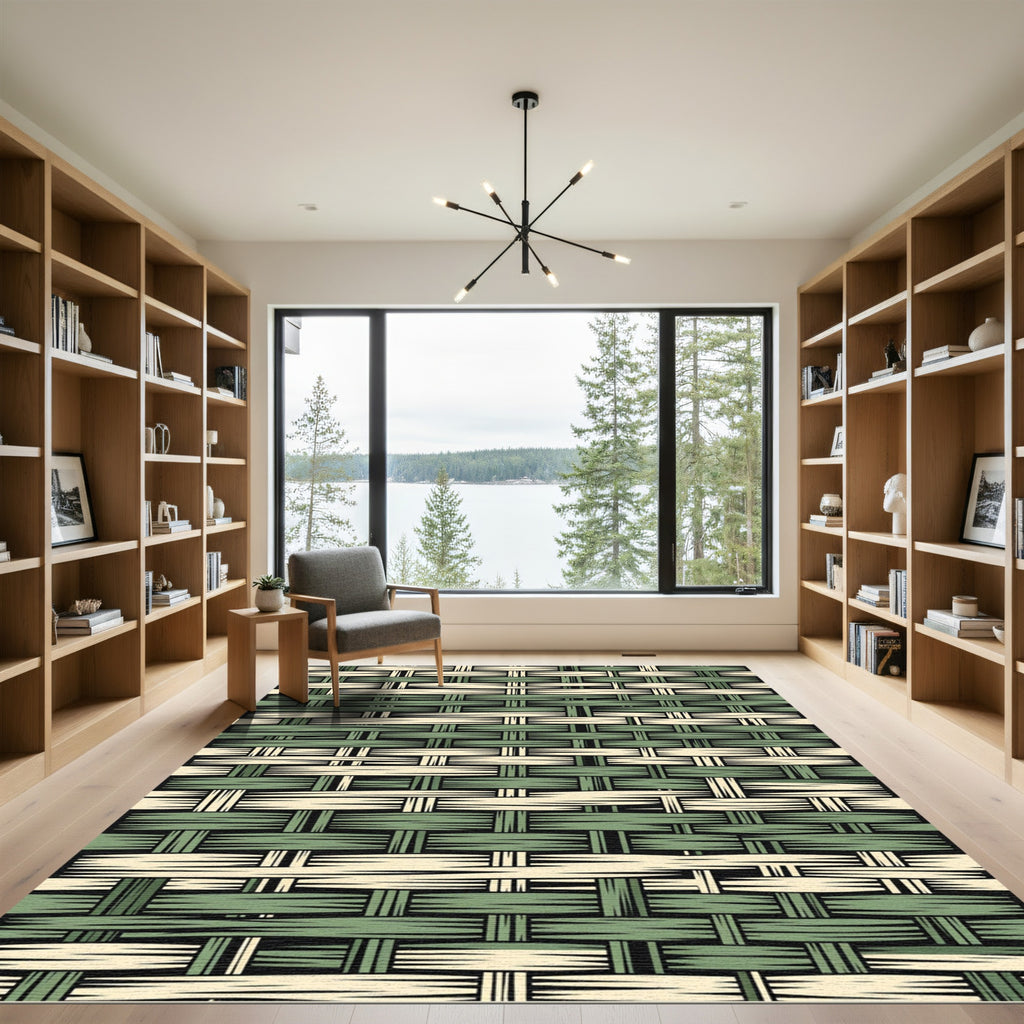 Sage Green and Cream Woven Plaid Rug