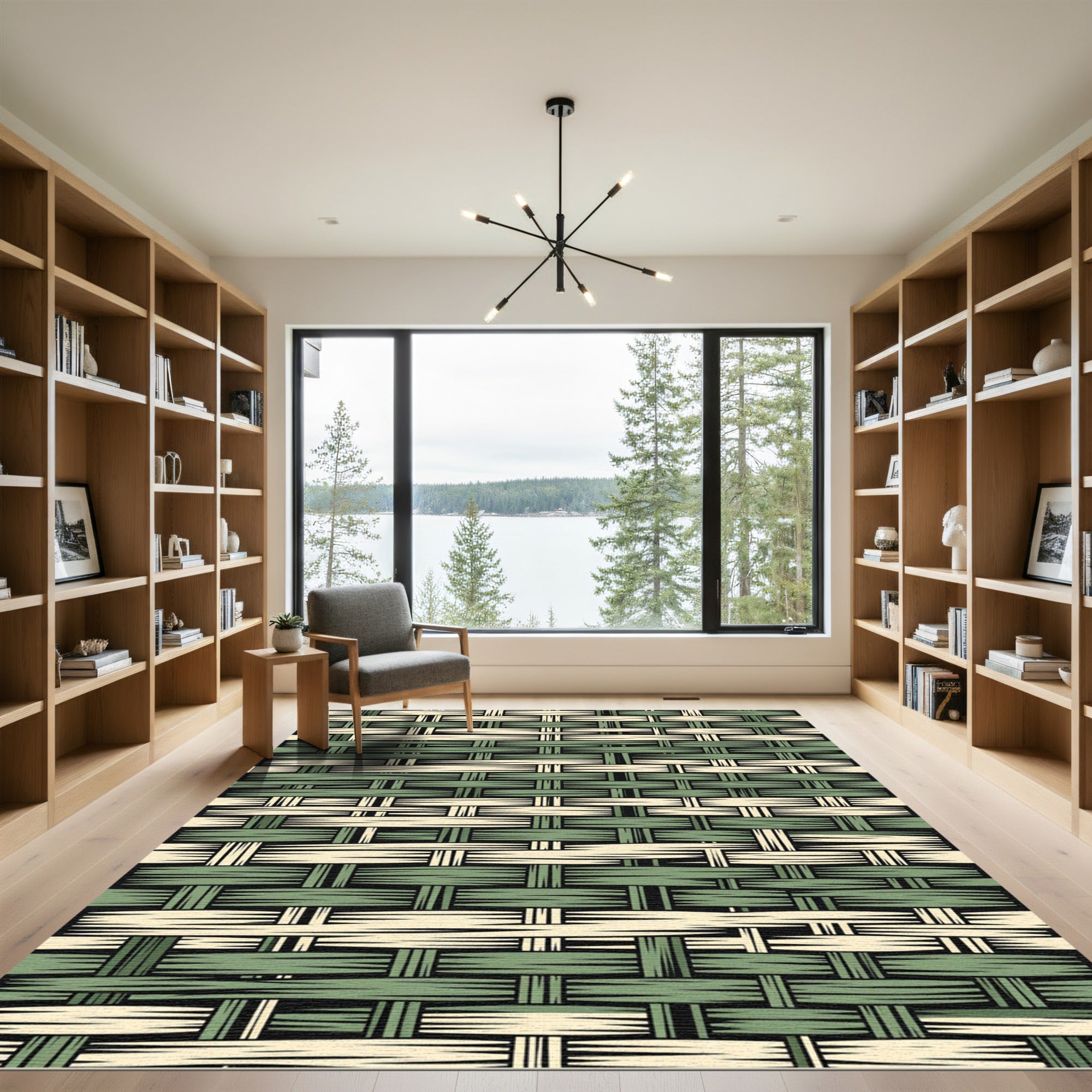Sage Green and Cream Woven Plaid Rug