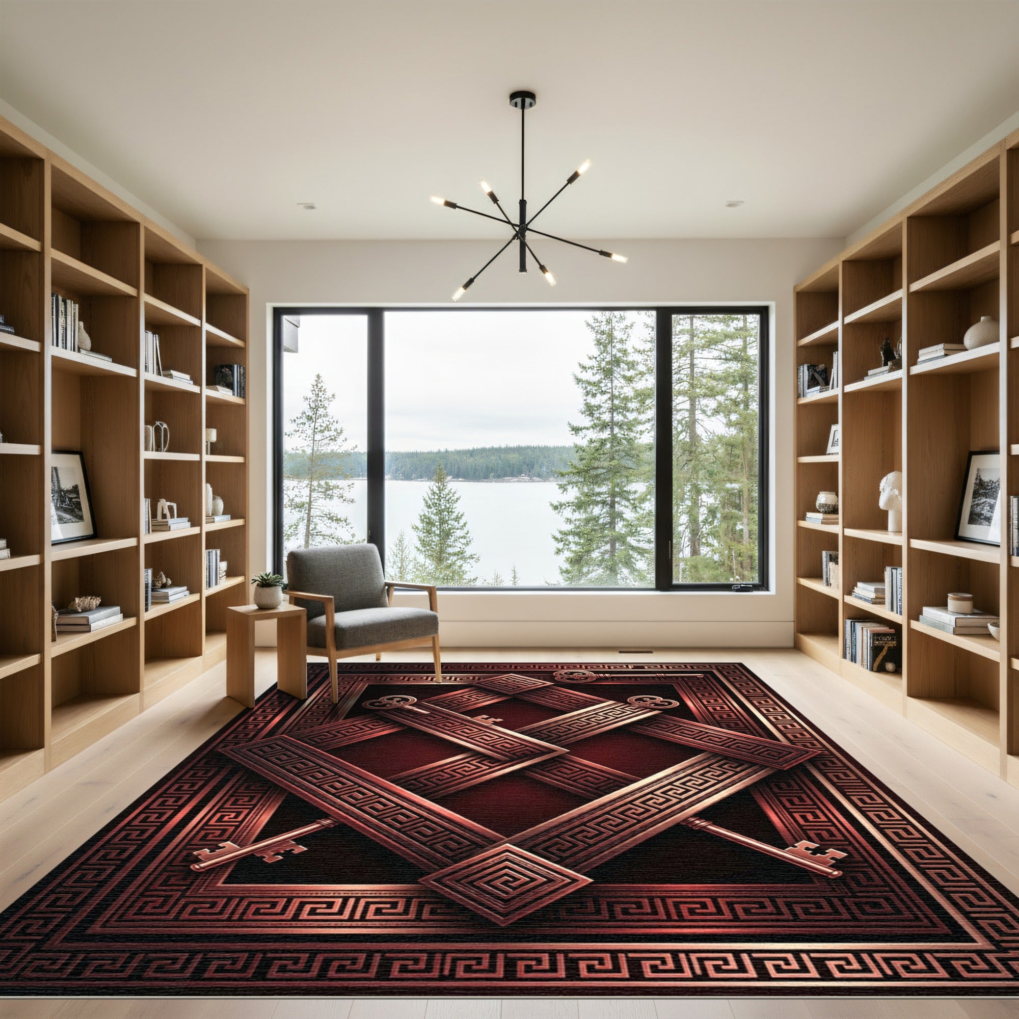 Roman Key Frame with Crimson Border Rug