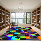 Vibrant Neon Pixelated Abstract Grid Rug