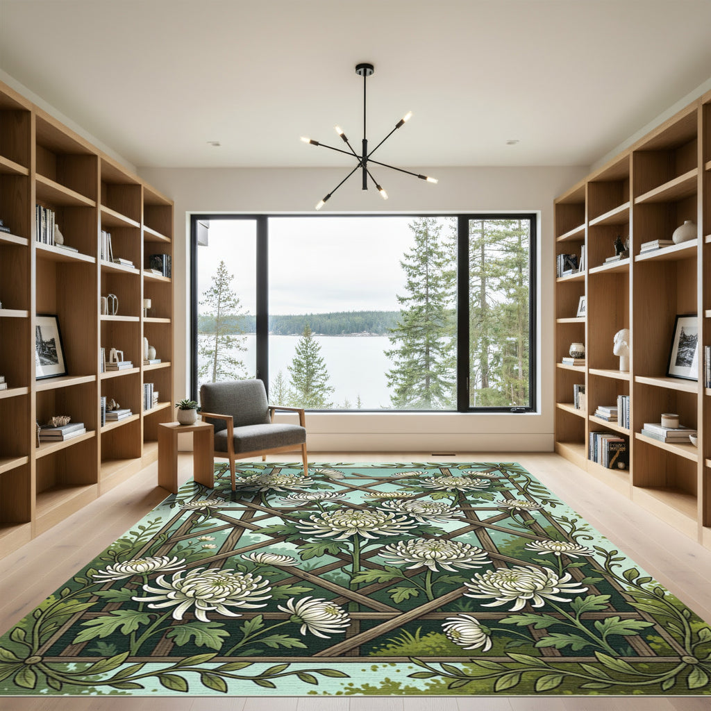 White Chrysanthemum Garden Trellis Rug