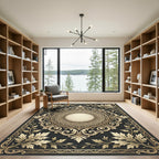 Ornate Gold Leaf Scrollwork Centerpiece Rug