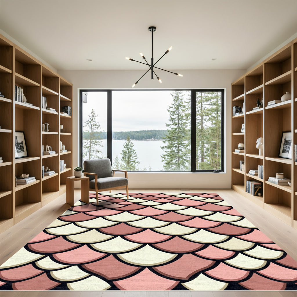Blush Pink Cream Scalloped Fish Scale Rug