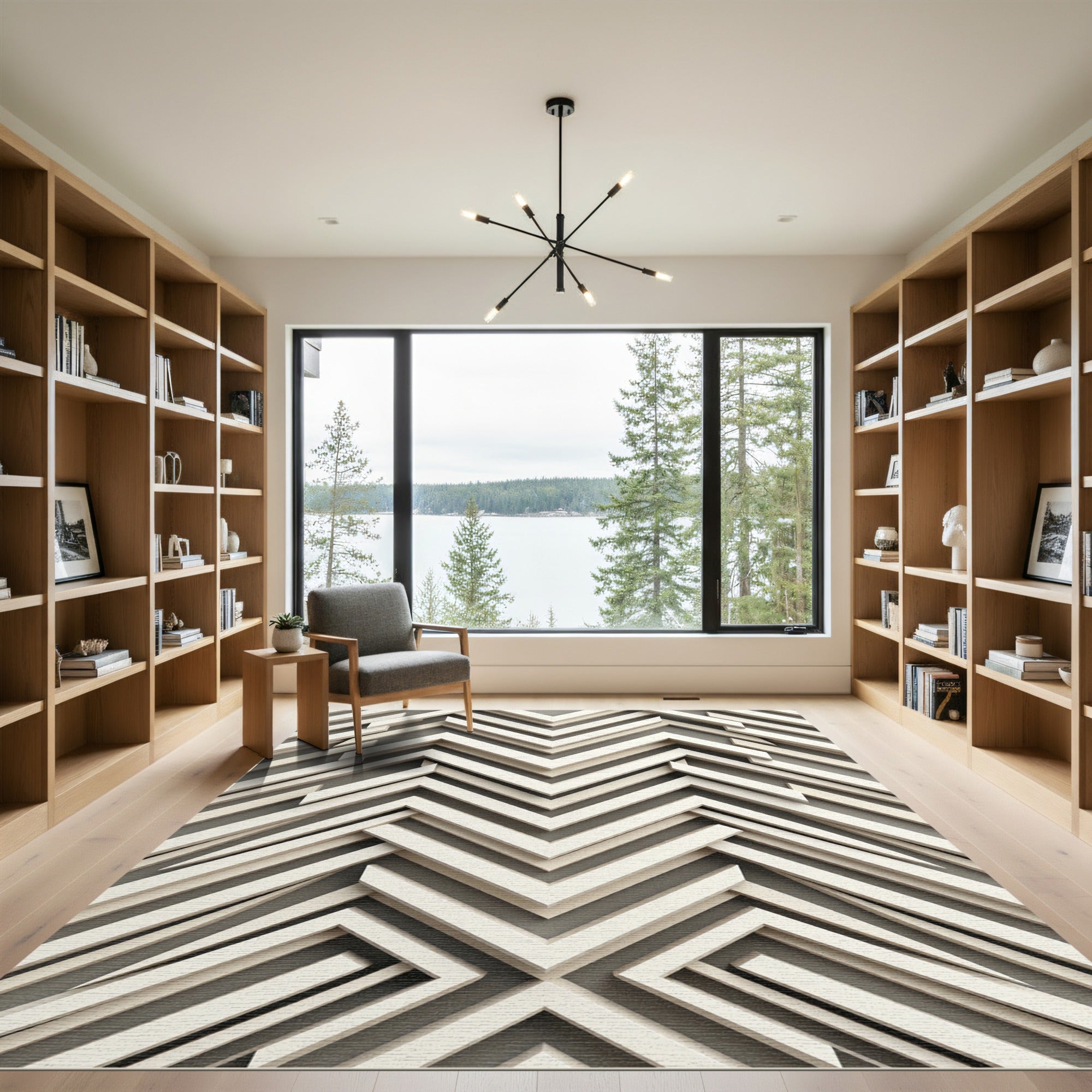 Layered Ivory Chevron Angles Rug