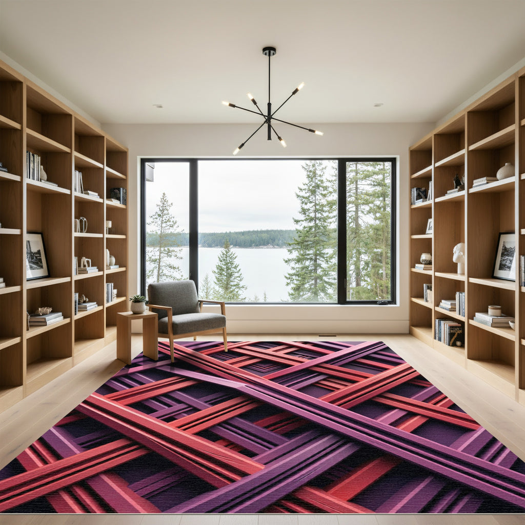 Woven Magenta Coral Intersecting Stripes Rug