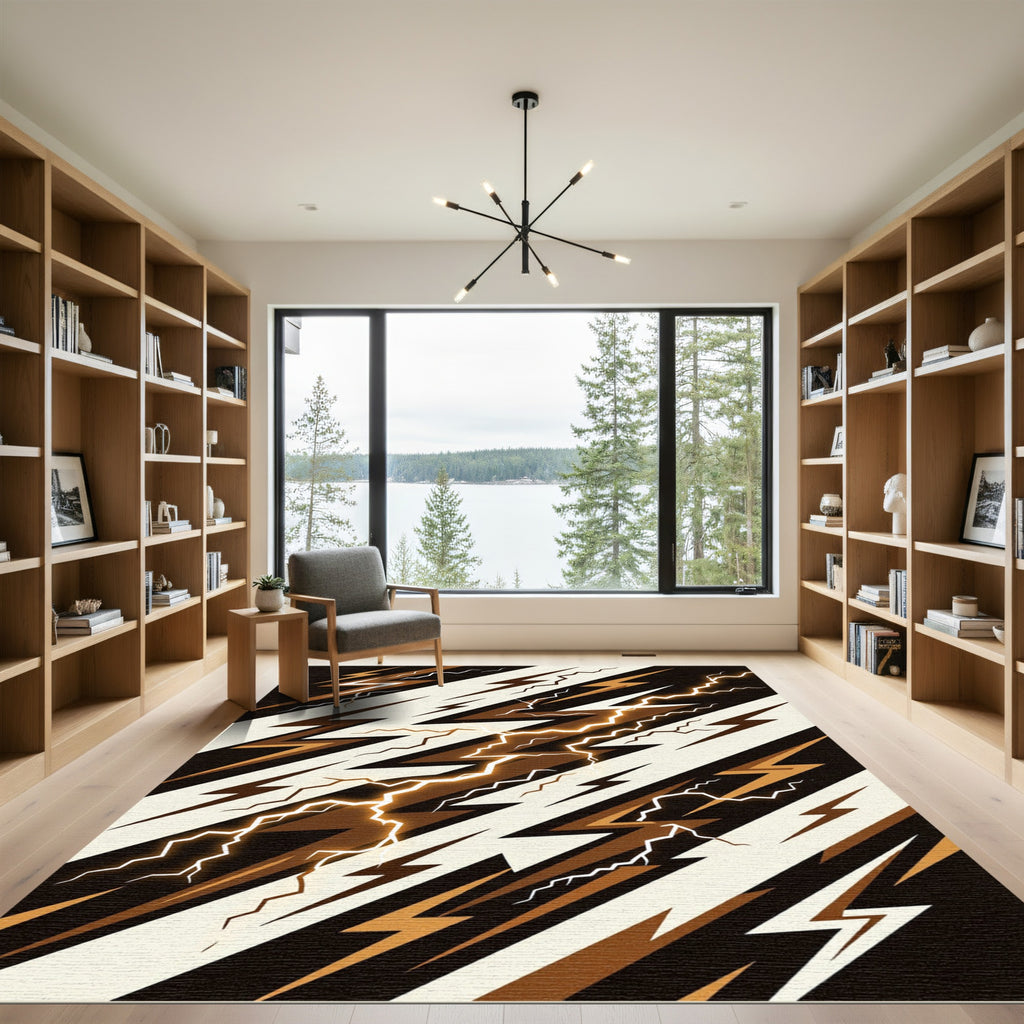 Dynamic Golden Lightning Bolt Explosion Rug