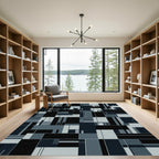 Monochrome Geometric Cityscape Abstract Rug