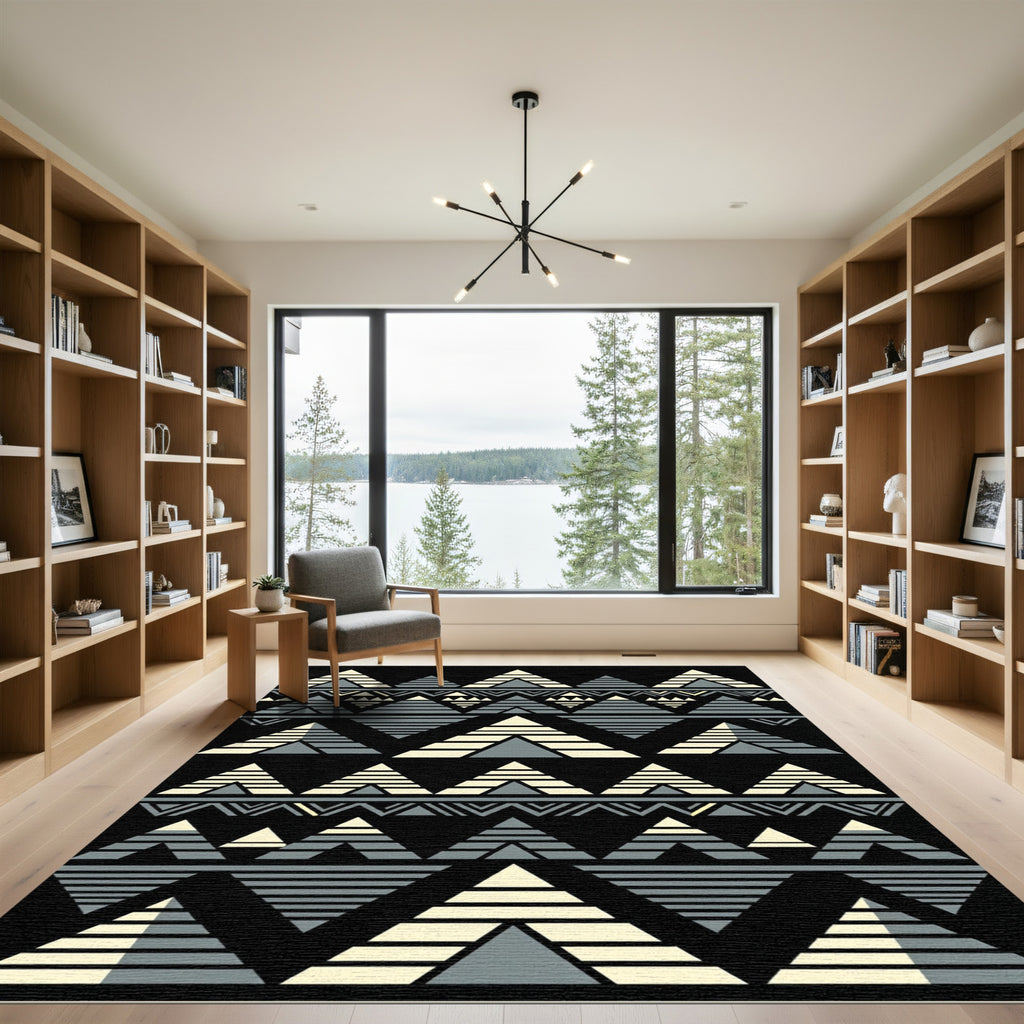 Monochromatic Gray Geometric Aztec Triangle Rug