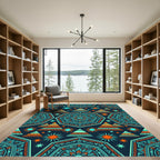 Vibrant Teal and Orange Geometric Boho Starry Hexagon Rug