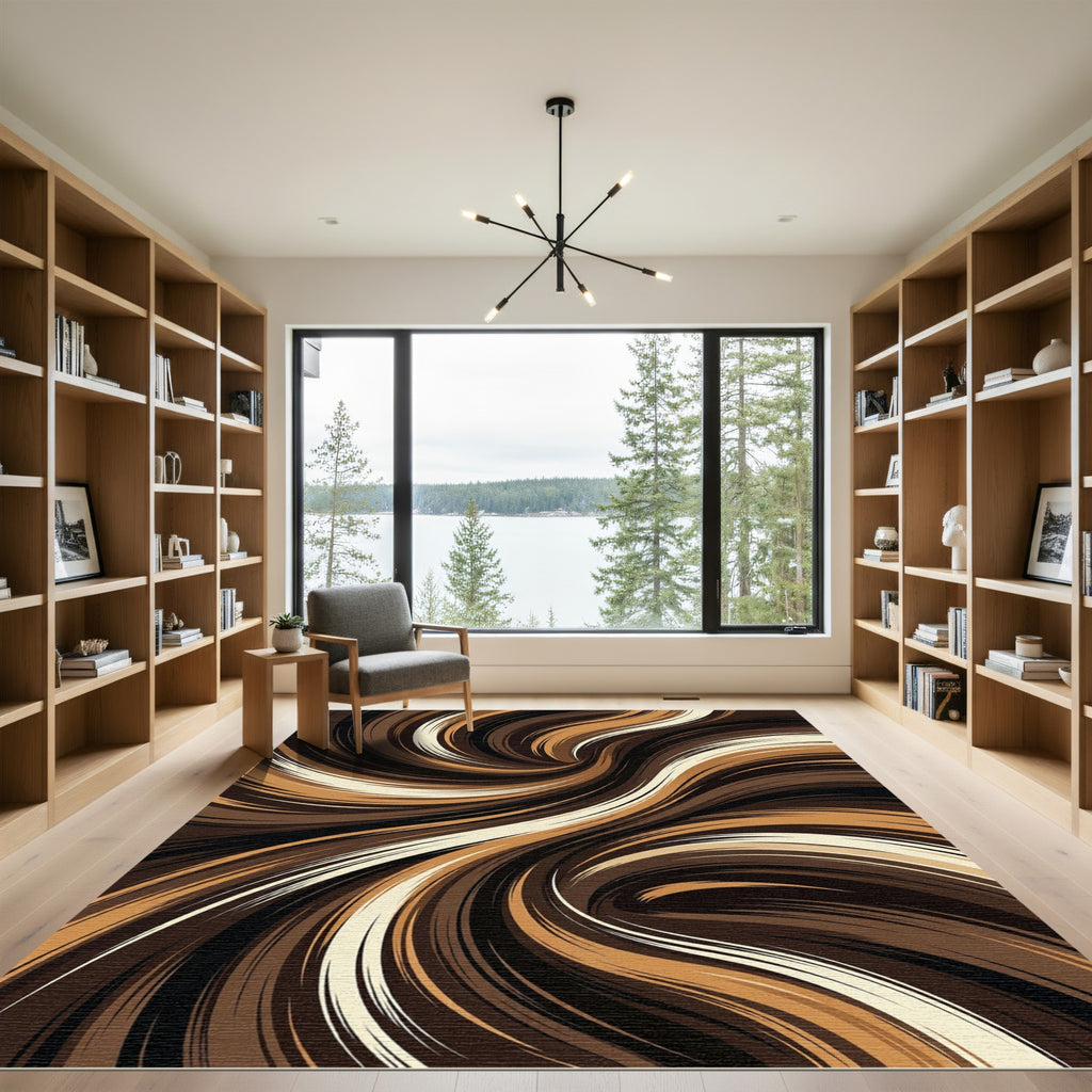 Swirling Chocolate Caramel Cream Ribbon Rug