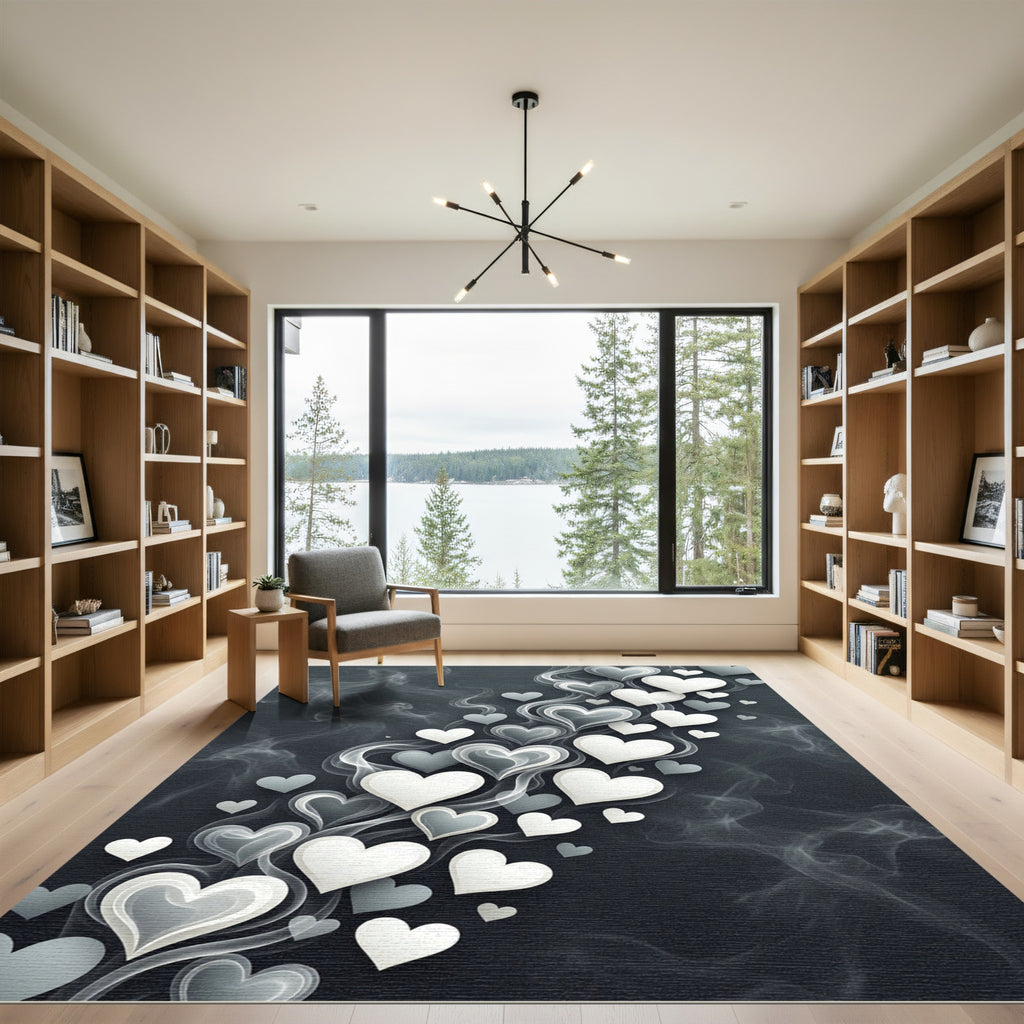 Ethereal Floating Hearts in Smoky Gray Rug