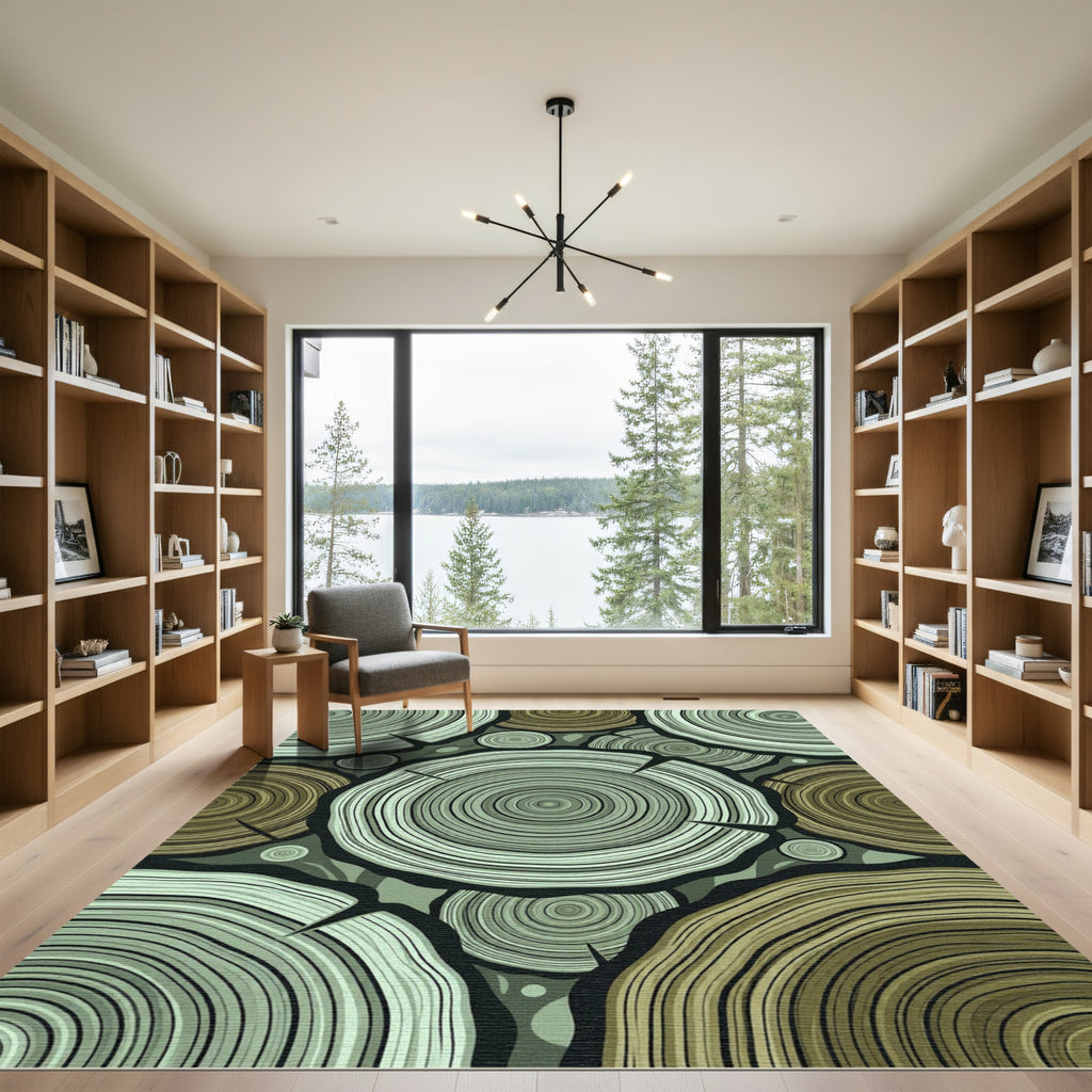 Wood Slice Teal Gold Abstract Rug