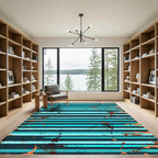 Distressed Turquoise and Copper Horizontal Stripe Rug