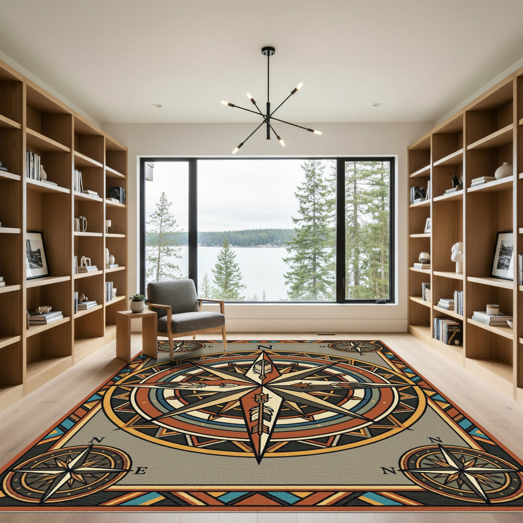 Compass Arrow Earthy Tone Geometric Rug