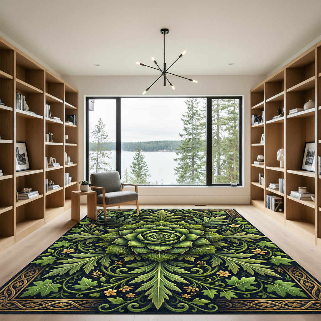 Ornate Verdant Botanical Rose Medallion Rug