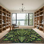 Ornate Verdant Botanical Rose Medallion Rug
