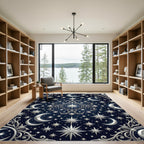 Celestial Silver Moon and Starry Night Rug