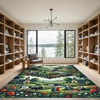 Pastoral Red Poppy Meadow Scene Rug