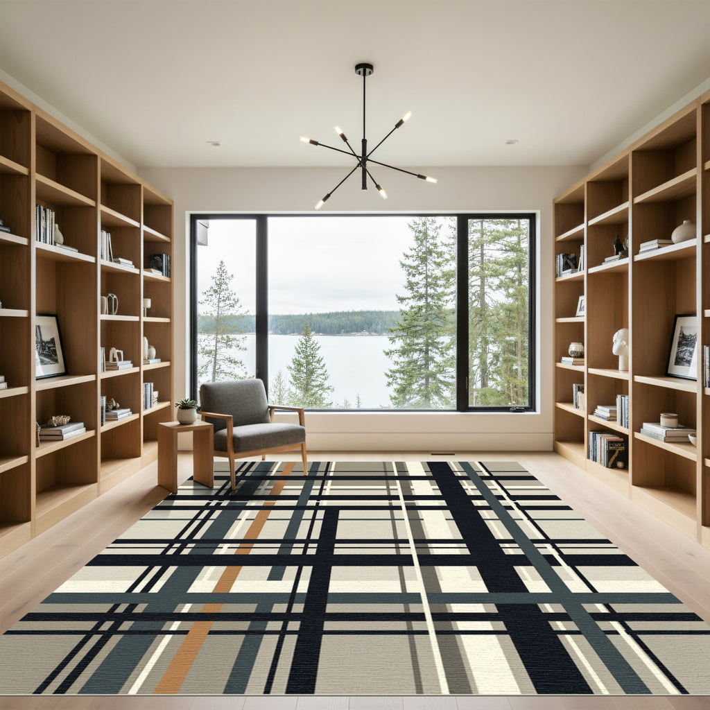Modern Plaid Tartan in Neutral Tones Rug