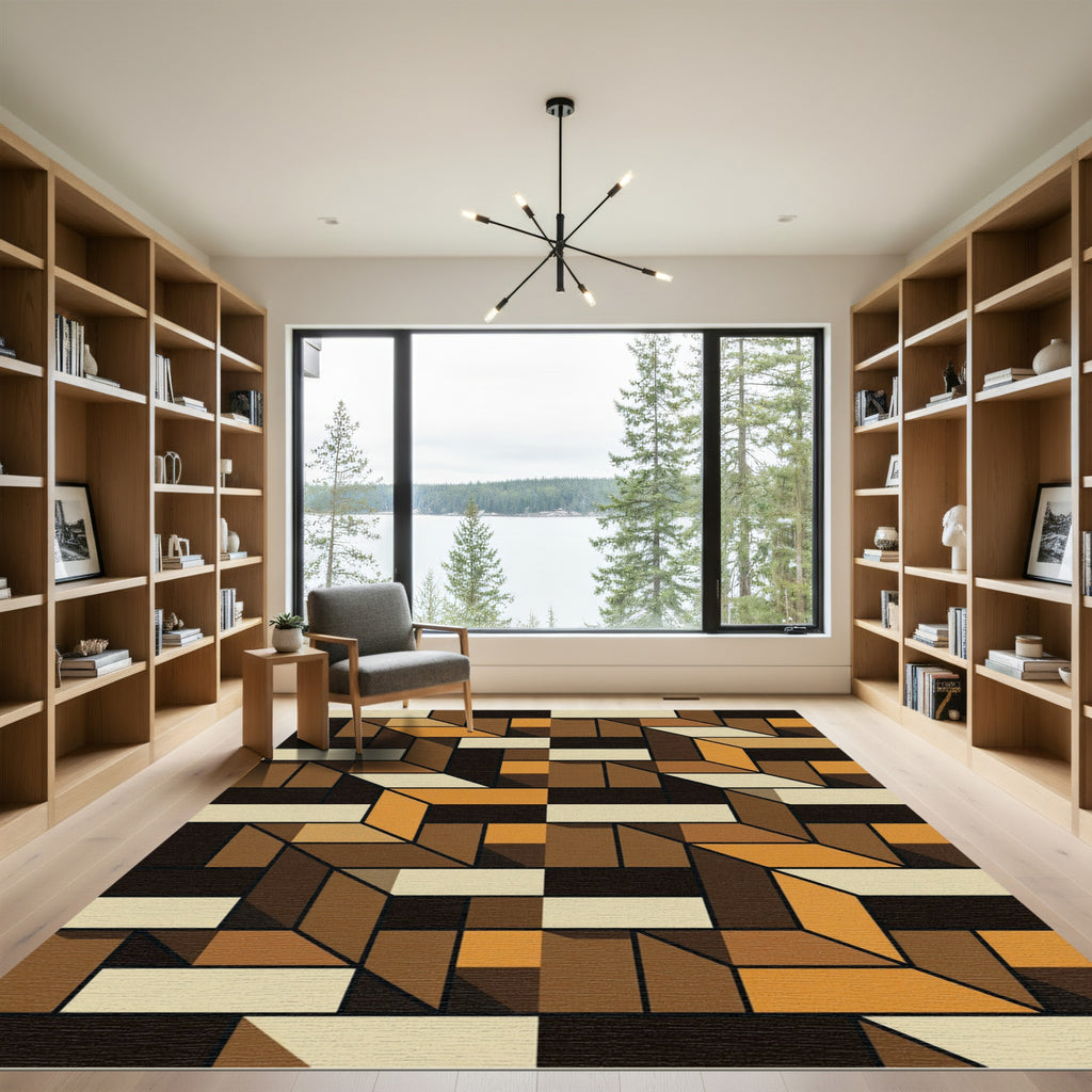 Geometric Terracotta Interlocking Panels Rug