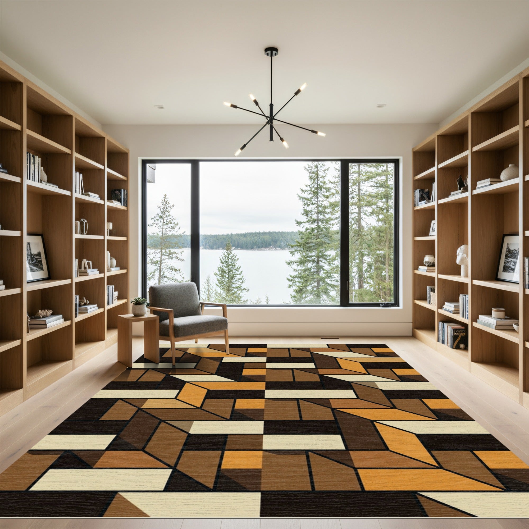 Geometric Terracotta Interlocking Panels Rug