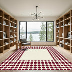 Minimalist Burgundy Dot Rectangular Frame Rug