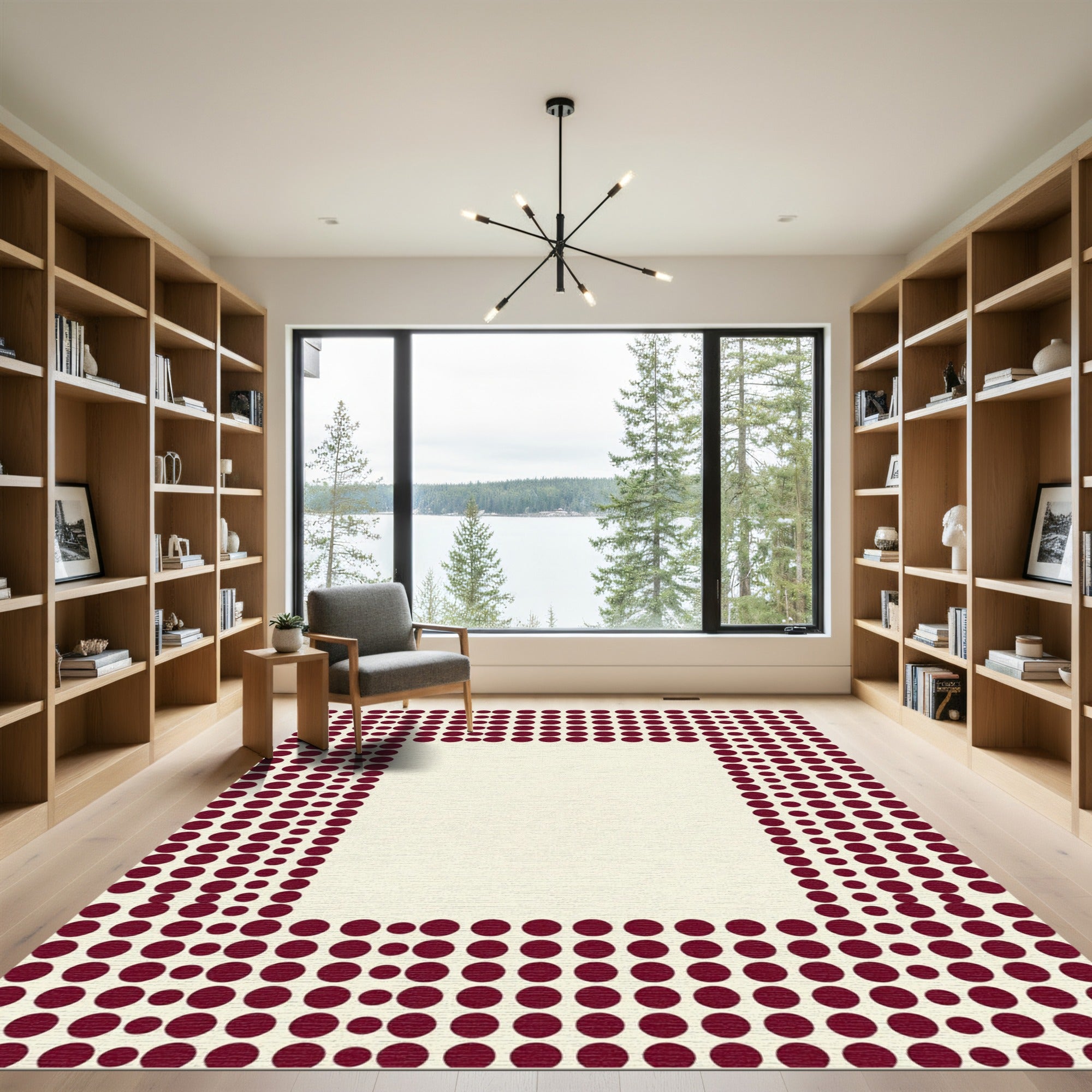 Minimalist Burgundy Dot Rectangular Frame Rug